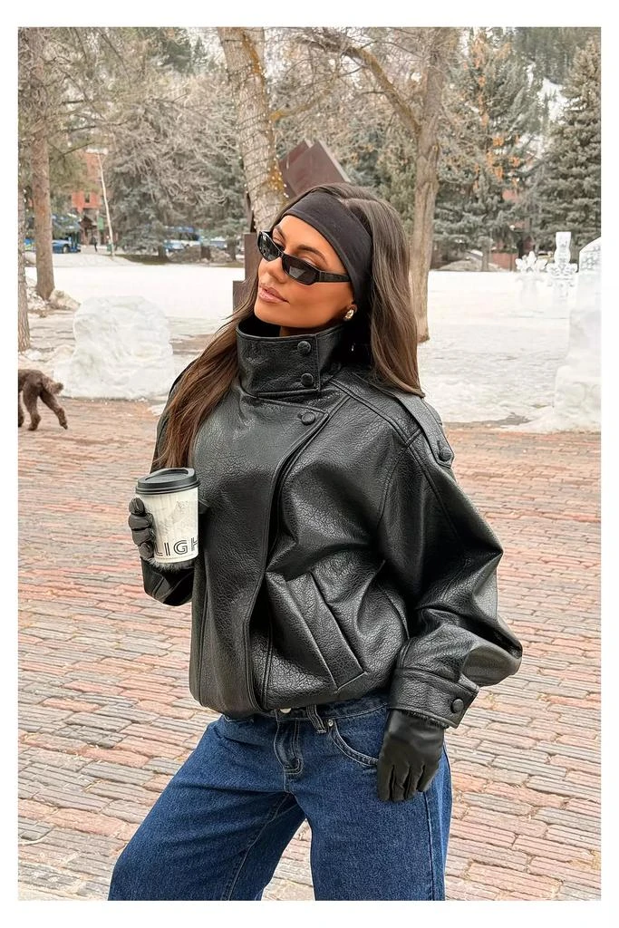 Edikted Edikted Jaicee High Neck Oversized Faux Leather Jacket