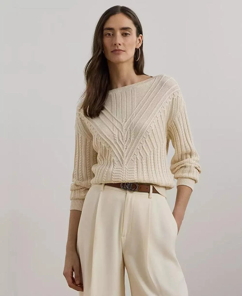 Ralph Lauren Women's Cable-Knit Cotton-Blend Boatneck Sweater, Regular & Petite 1