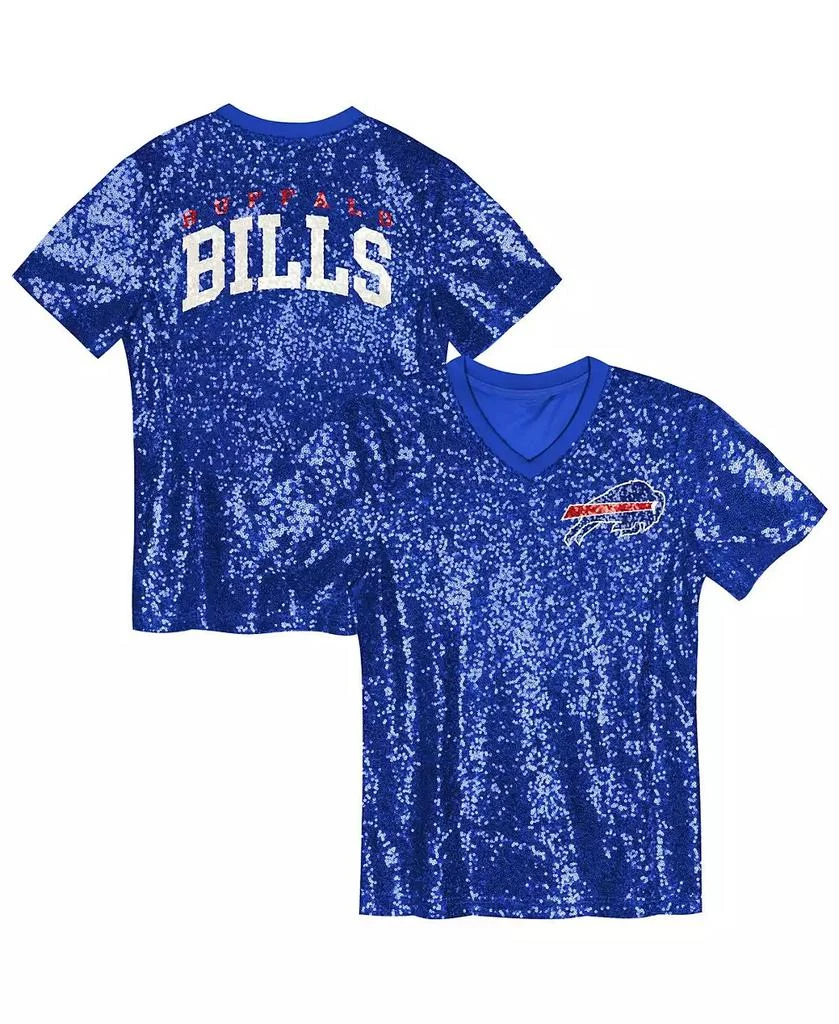 Outerstuff Big Girls Royal Buffalo Bills Wordmark Sequin V-Neck Top 1