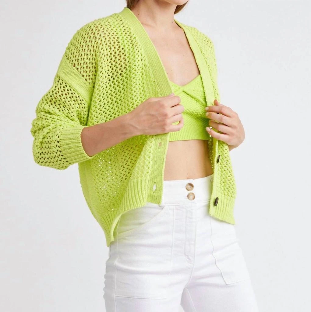 Self Contrast Maggie Fishnet Cardigan In Citron 2