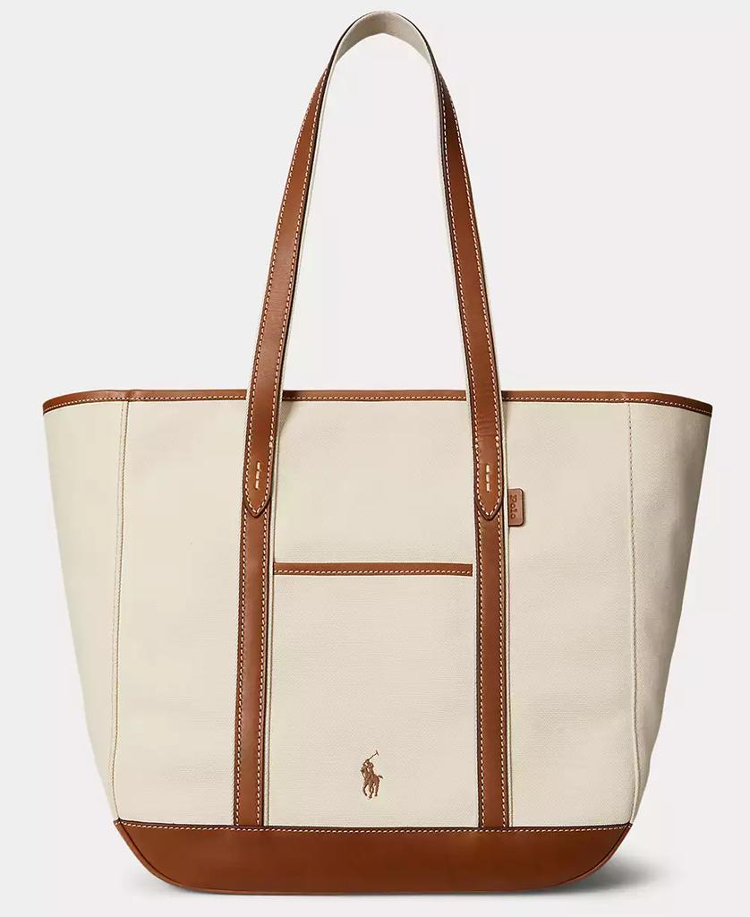 Ralph Lauren Women's Leather-Trim Canvas Medium Shopper Tote
