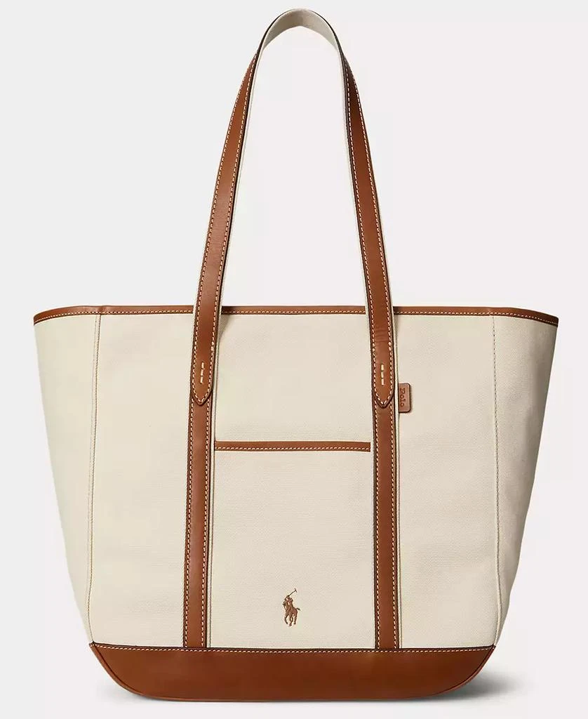 Ralph Lauren Women's Leather-Trim Canvas Medium Shopper Tote 1