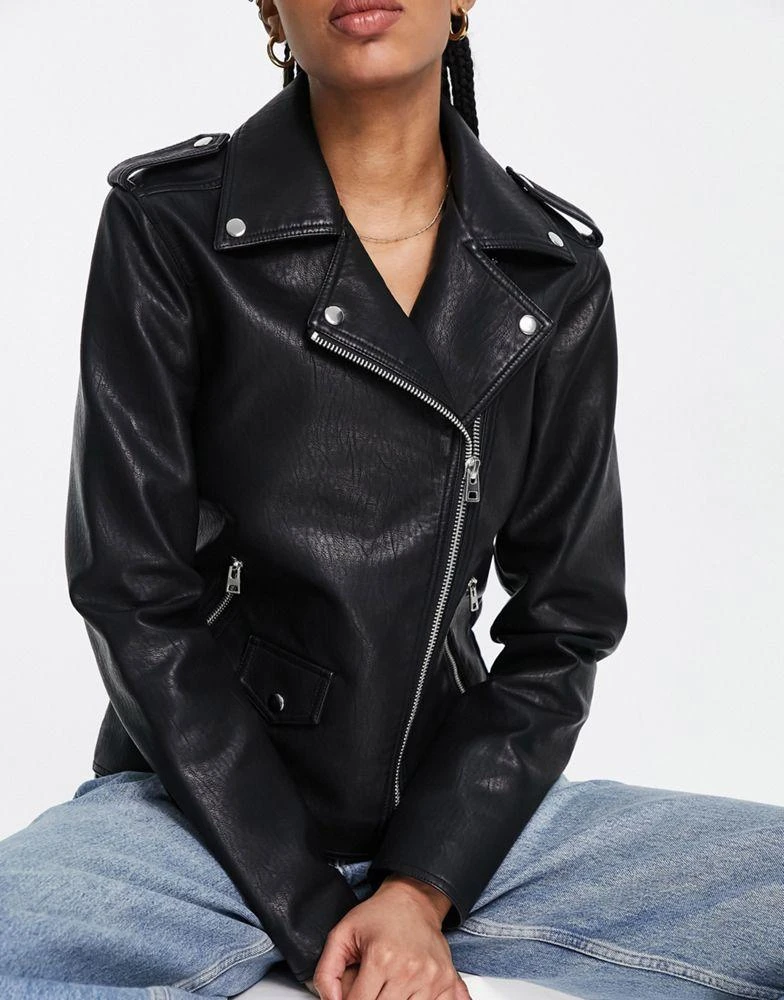 Topshop Tall Topshop Tall faux leather biker jacket in black 3