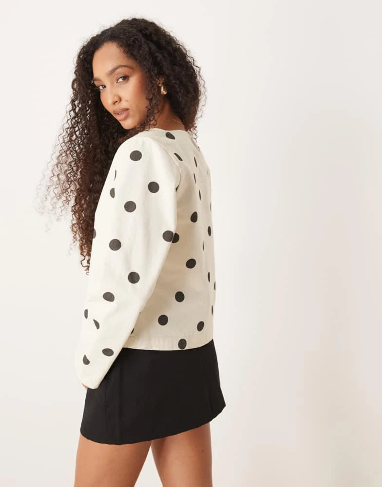 ASOS ASOS DESIGN cocoon sleeve denim top in polka dot print 3