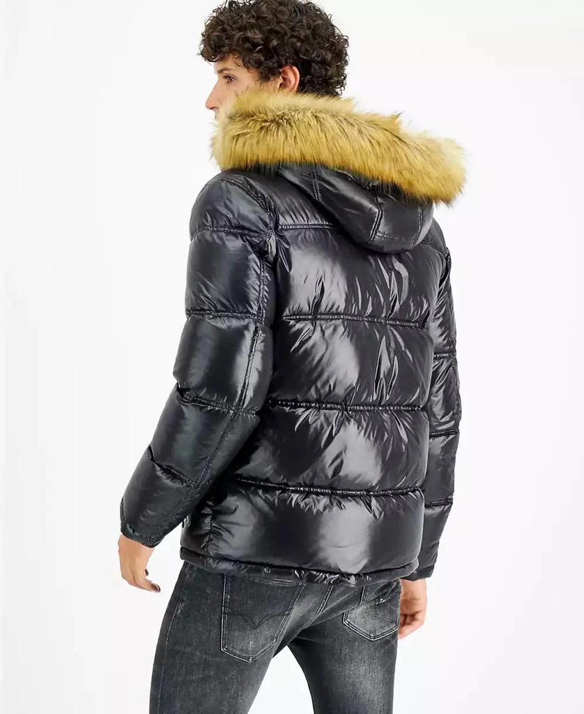 GUESS Men's Puffer Jacket With Faux Fur Hood 2