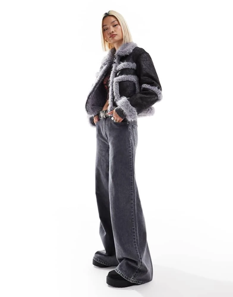 Glamorous Glamorous boxy purple sherling contrast coat 2