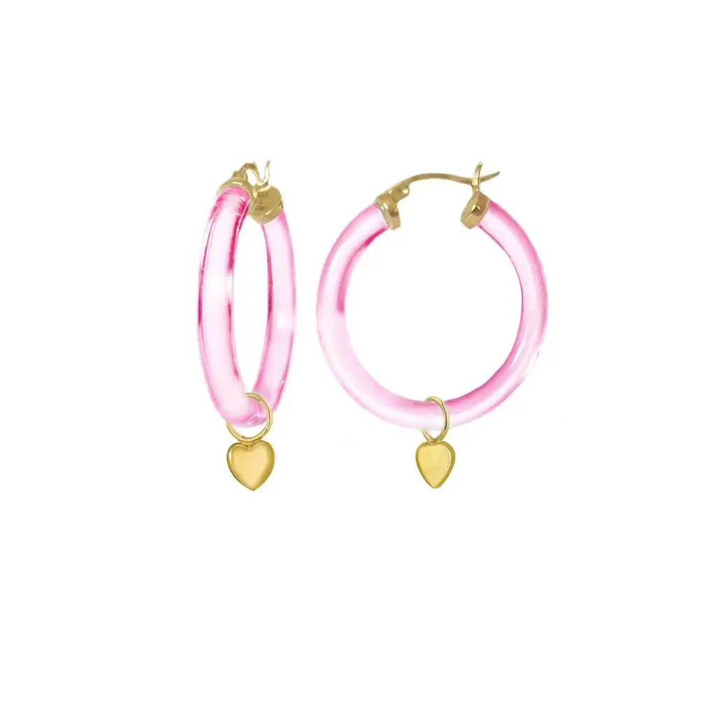 Gold & Honey Gold & Honey - Women's Heart Charm Lucite Hoop Earrings