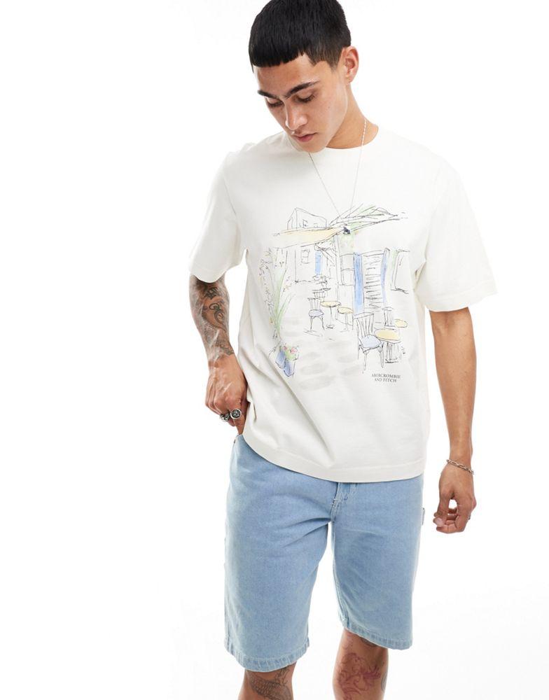 Abercrombie & Fitch Abercrombie & Fitch hand sketched destination print classic fit t-shirt in off white