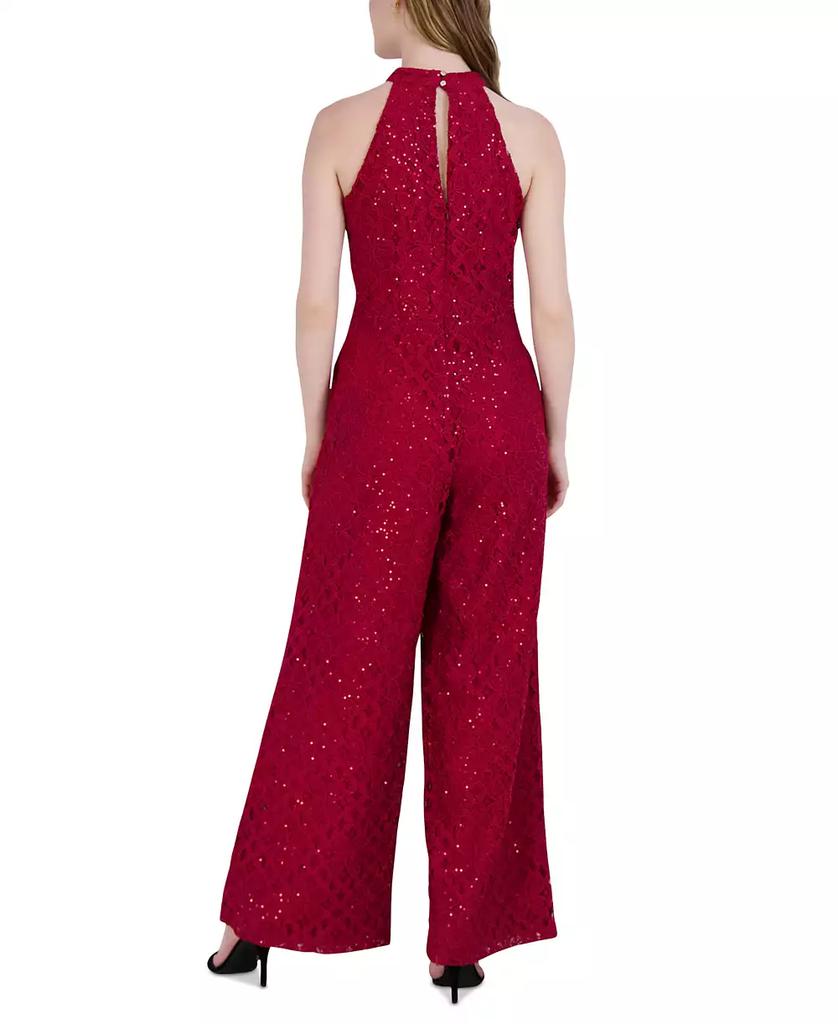 julia jordan Women's Sequin-Lace Halter Twist-Neck Jumpsuit