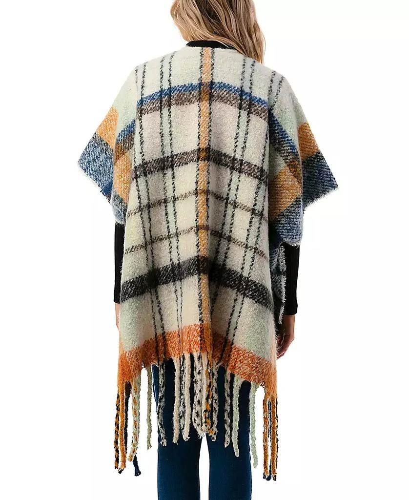 MARCUS ADLER Women's Open-Front Plaid Fringe-Trim Cape Sweater 3