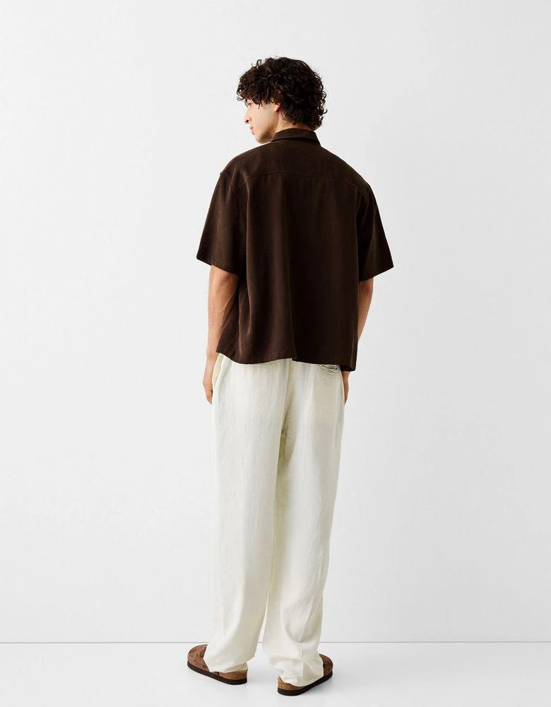 Bershka Bershka linen wide leg trouser in white 3