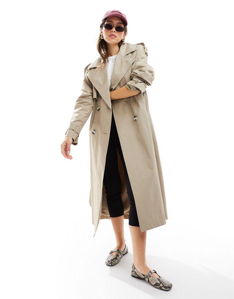 Bershka Bershka maxi trench coat in camel