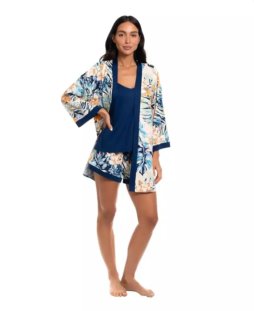 Linea Donatella Women's Printed Wrapper, Camisole and Shorts, 3-Piece Set