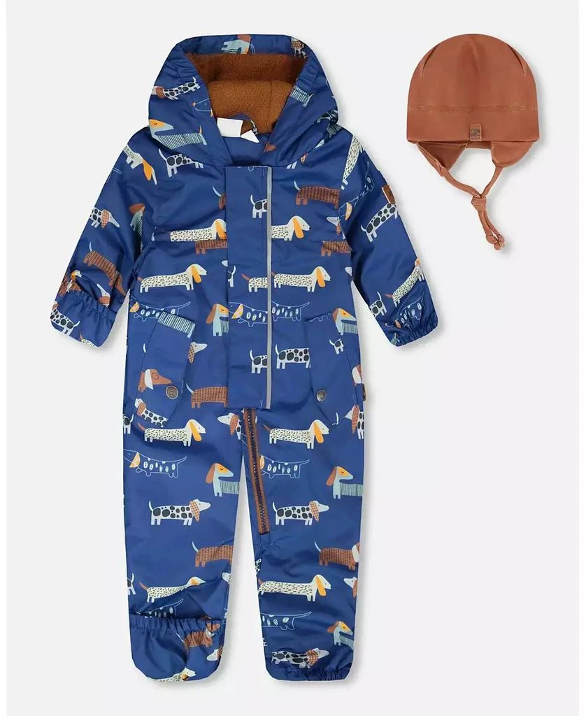 Deux par Deux Baby Boys Mid-Season One-Piece Outerwear with Hat Dog Print