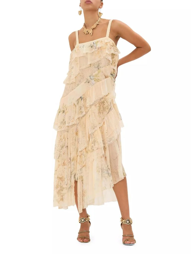 Camilla Floral Lace Silk Tiered Maxi Dress 4
