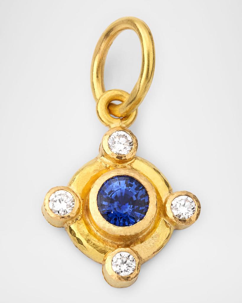 Elizabeth Locke 19K Small Round Blue Sapphire and Diamond Pendant