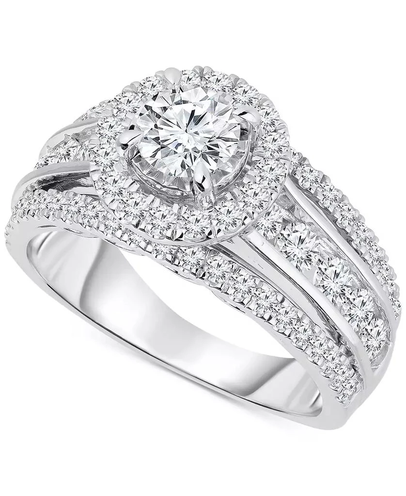 TruMiracle TruMiracle® Diamond Halo Three Row Engagement Ring (2 ct. t.w.) in 14k White Gold 1