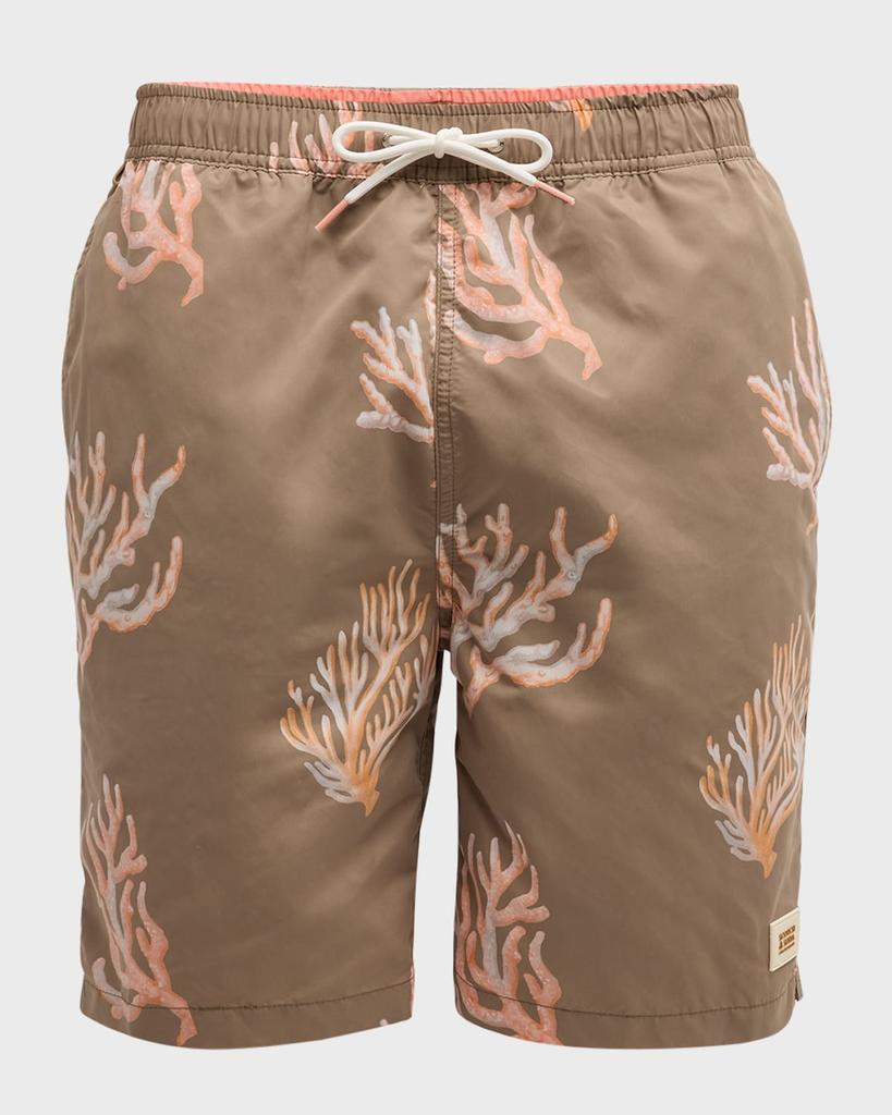 Scotch & Soda Men's Long Coral-Print Swim Shorts