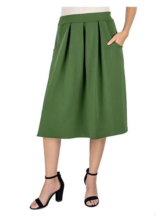 24seven Comfort Apparel Comfort Apparel Classic Knee Length Black Skirt With Pockets 1