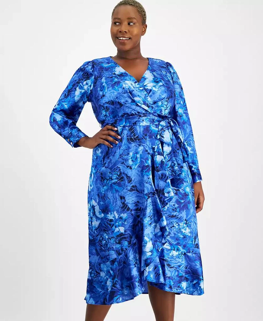 Tahari Plus Size Belted Surplice Midi Dress 4