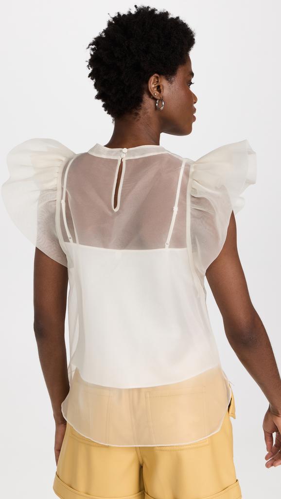 Jonathan Simkhai Corina Organza Ruffle Sleeve Crew Neck Top