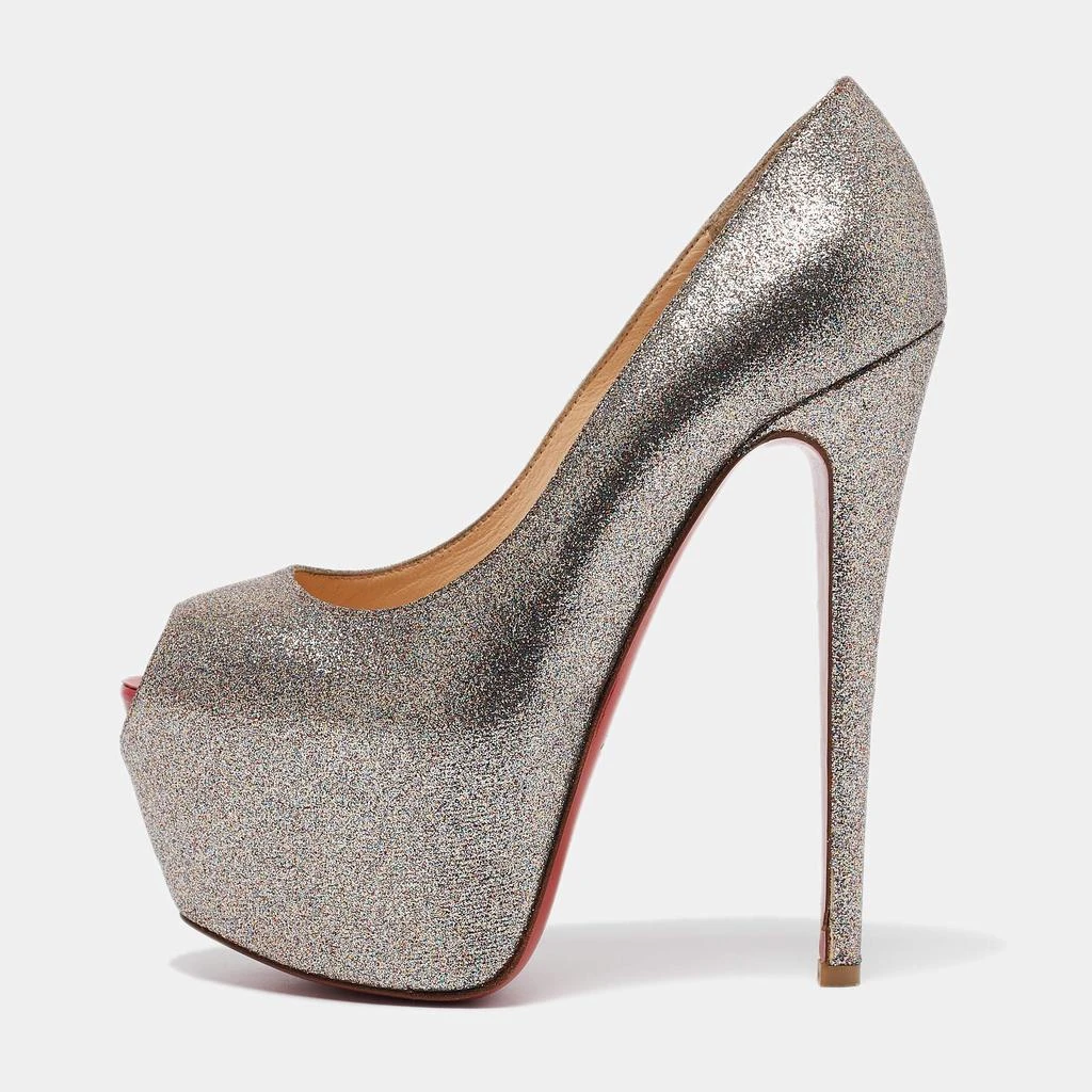 Christian Louboutin Christian Louboutin Gold Glitter Highness Peep Toe Platform Pumps Size 36.5 1