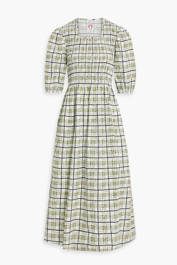 shrimps Daria shirred checked cotton-poplin midi dress