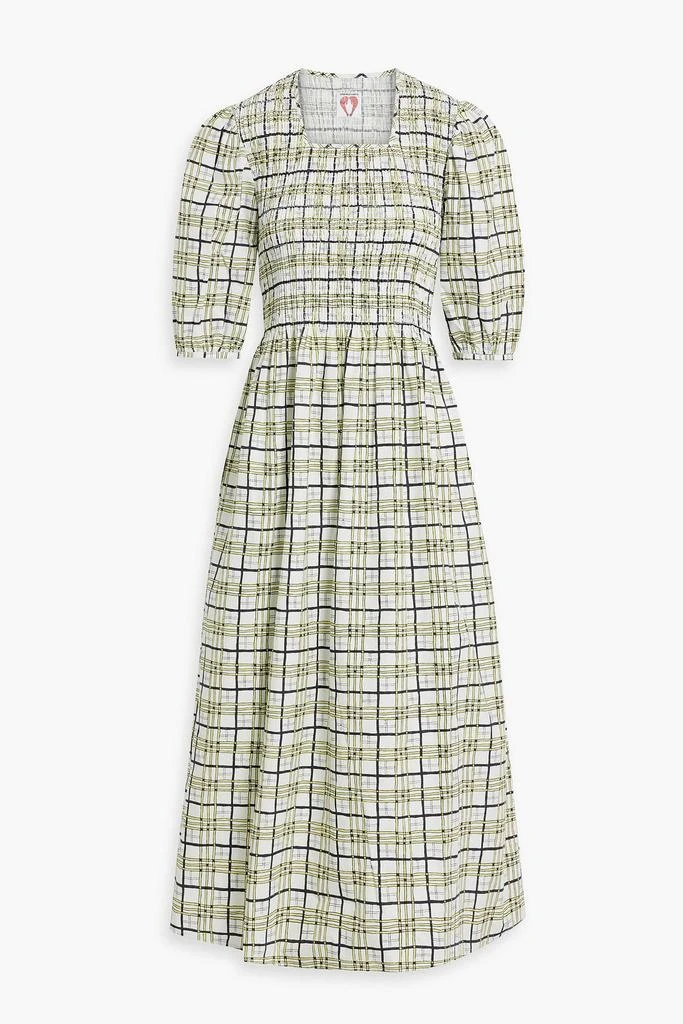 shrimps Daria shirred checked cotton-poplin midi dress 1