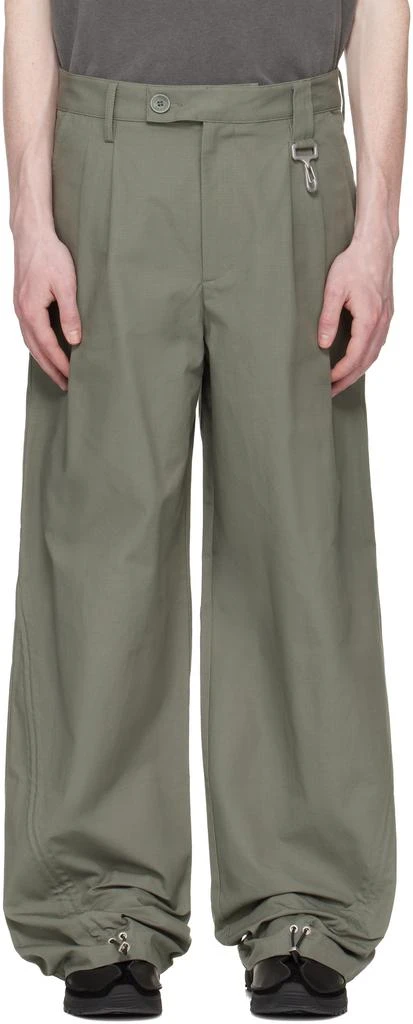 Reese Cooper Khaki Cotton Ripstop Pleated Trousers