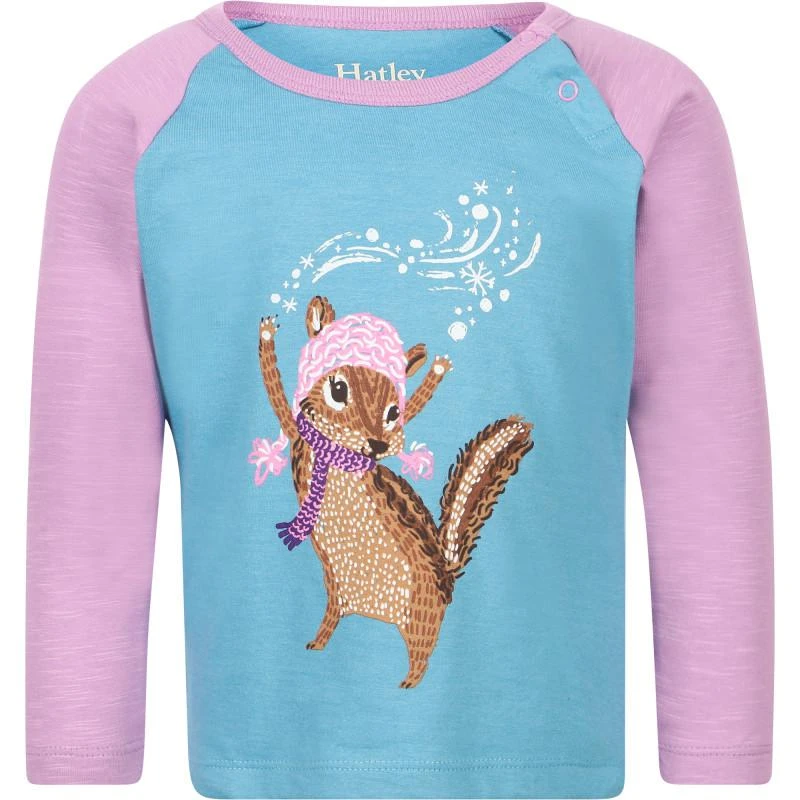 Hatley Squirrel print raglan sleeves long sleeved t shirt in blue and pink 1