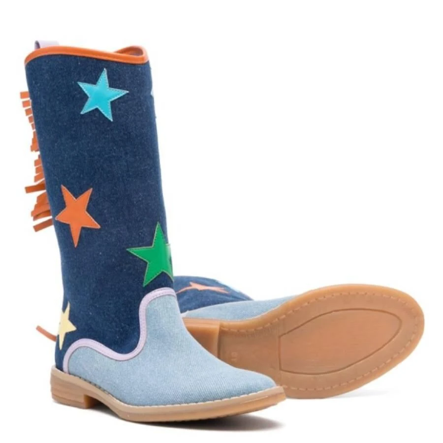 Stella McCartney Boys Fringed Almond Toe Denim Boots 3