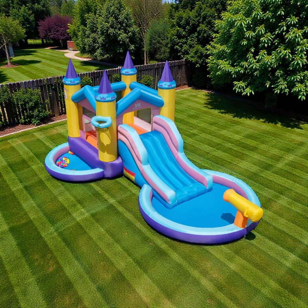 Hivvago Inflatable Kids Splash Park with 6 Activities and 735W Blower