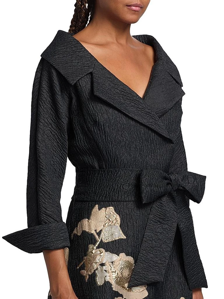 Teri Jon Textured Metallic Floral Jacquard Gown 6