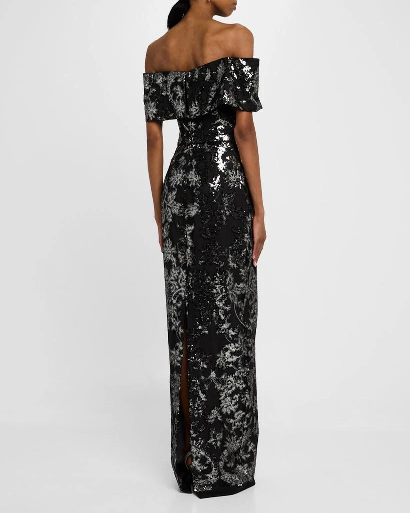 Pamella Roland Sequined Mesh Tulle Off-The-Shoulder Gown 3