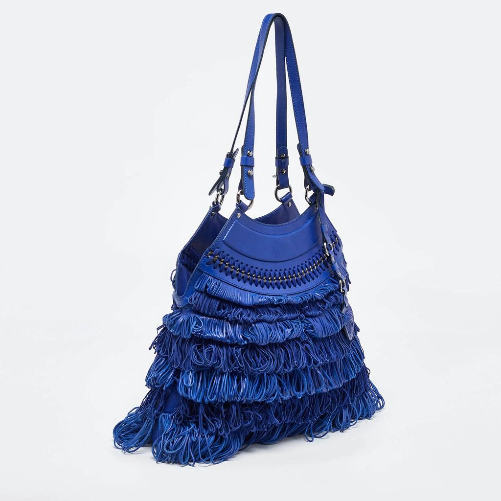 Versace Versace Blue Leather Fringe Shoulder Bag 3