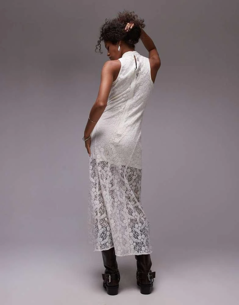Mango Mango lace hem midi dress in white 4