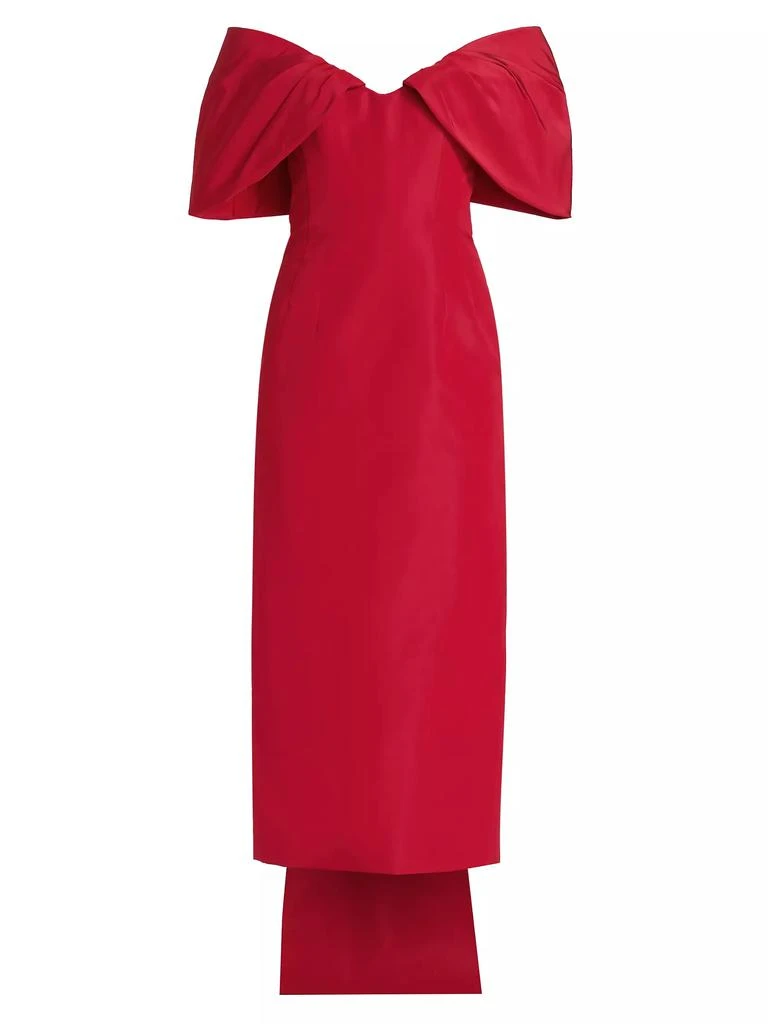 Monique Lhuillier Off-The-Shoulder Silk Draped Column Gown 1