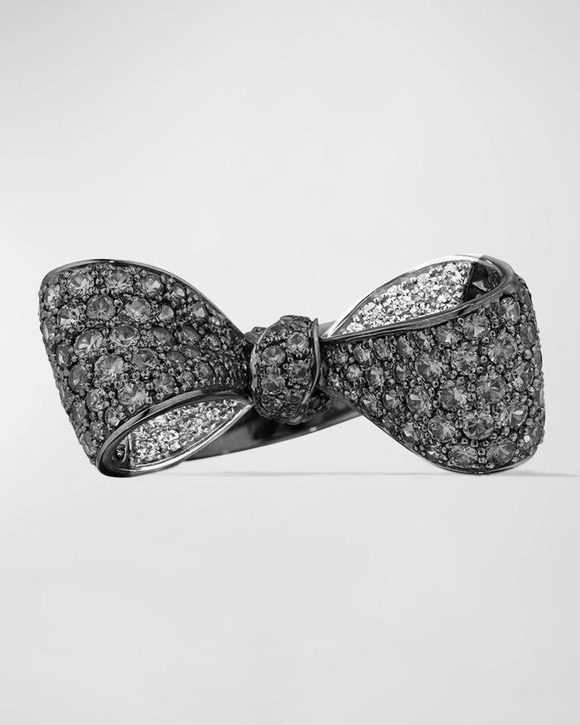 Mimi So 18K White Gold Bow Ring with Black and White Diamonds, Size 7 1