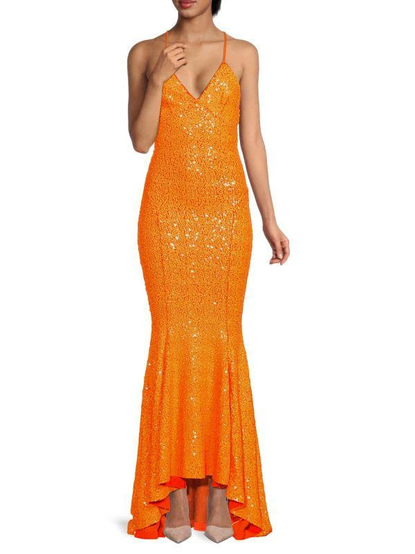 Norma Kamali Sequin Crisscross Trumpet Gown 1