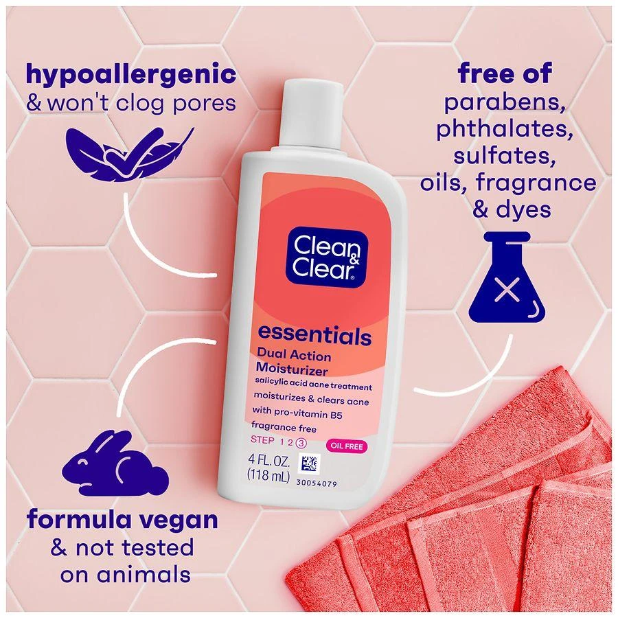 Clean & Clear Essentials Dual Action Acne Facial Moisturizer Fragrance Free 5