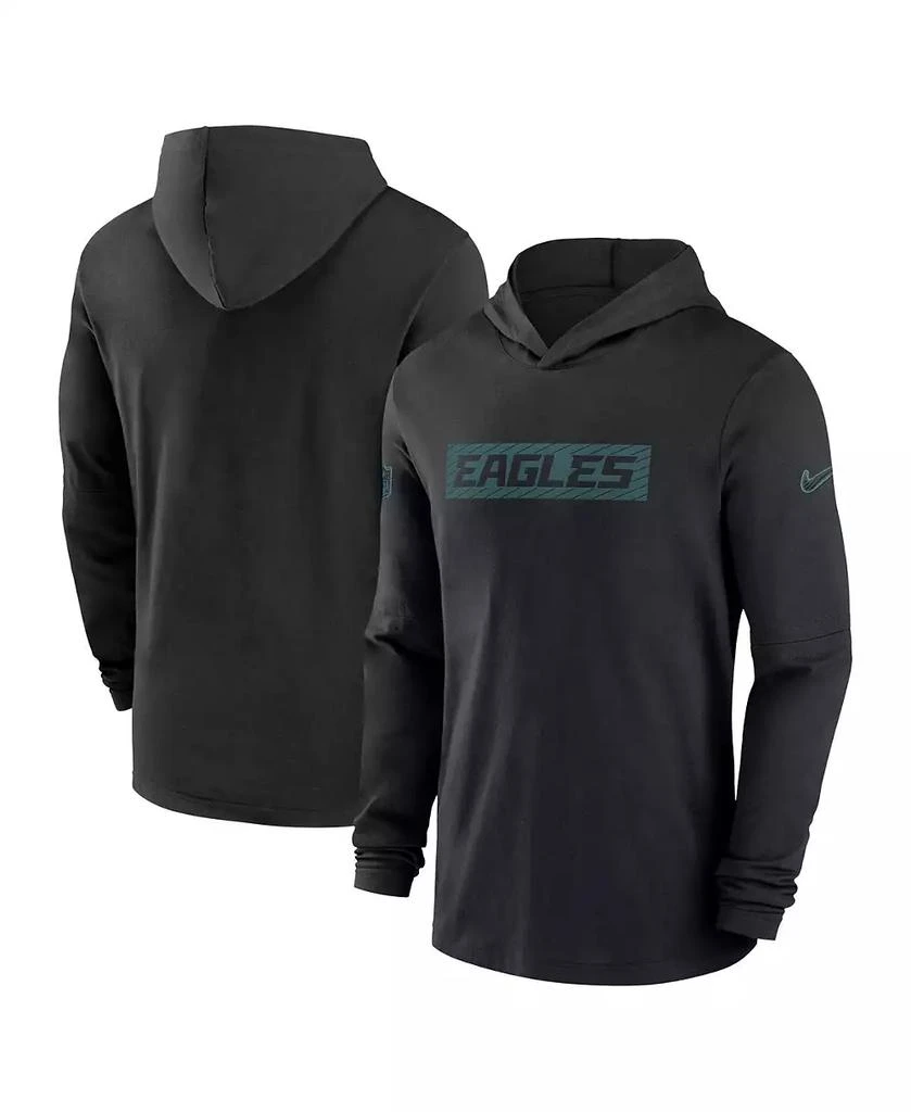 NIKE Men's Black Philadelphia Eagles Sideline Hoodie Performance Long Sleeve T-Shirt 1