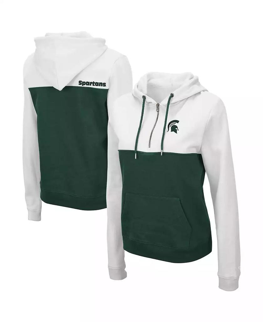 Colosseum Women's White, Hunter Green Michigan State Spartans Aidan Half-Zip Hoodie