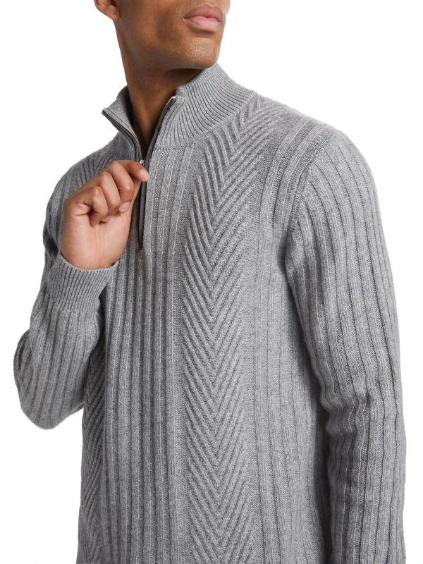 Saks Fifth Avenue COLLECTION Chevron Cable Quarter-Zip Sweater 4