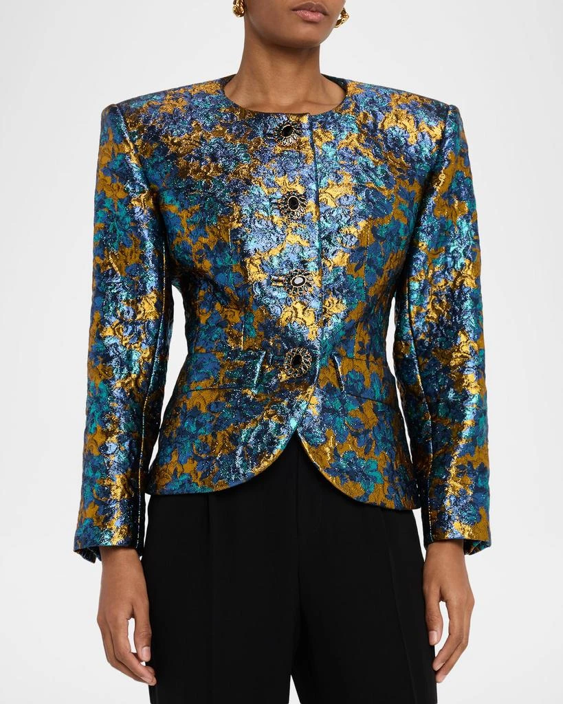 Yves Saint Laurent Metallic Floral Brocade Single-Breasted Jacket 4