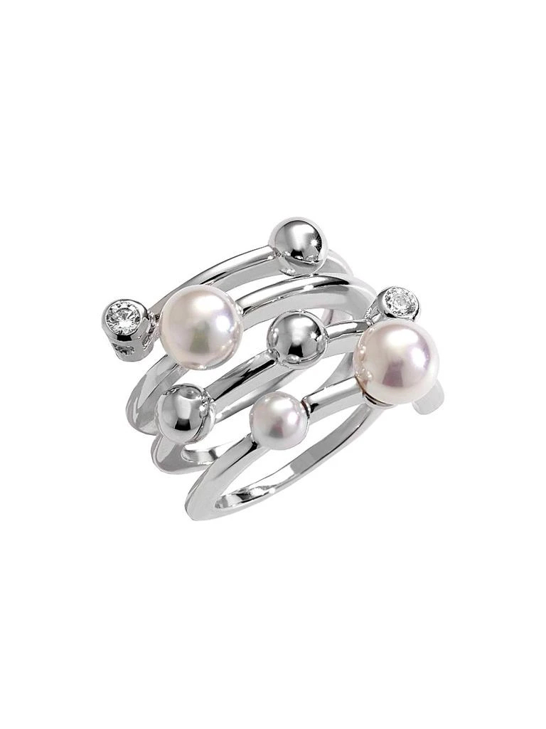 Majorica Planet Rhodium-Plated Silver, Cubic Zirconia & Faux White Pearl Spiral Ring 1