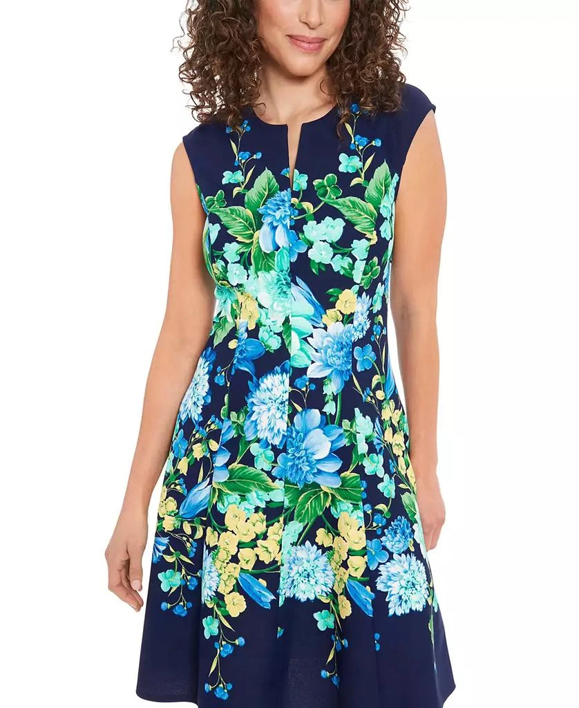 London Times Petite Split-Neck Floral-Print Fit & Flare Dress 5
