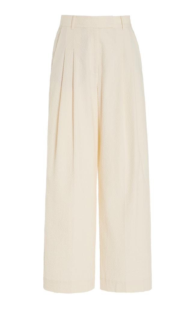 By Malene Birger By Malene Birger - Textured Cotton Pleated Wide-Leg Trousers - Ivory - EU 32 - Moda Operandi