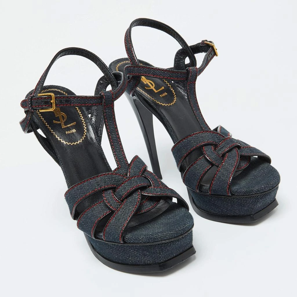 Yves Saint Laurent Yves Saint Laurent Blue Denim and Leather Platform Sandals Size 38.5 4