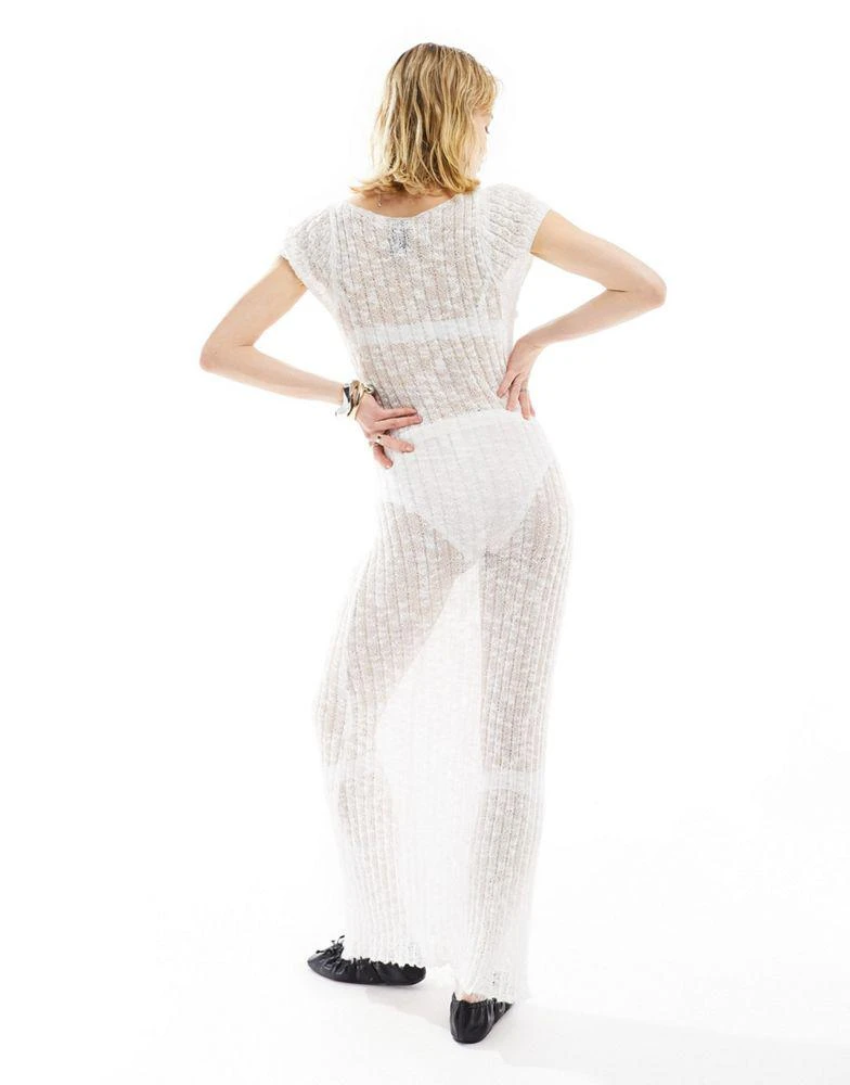 COLLUSION COLLUSION fine knit maxi dress with seams in white 4