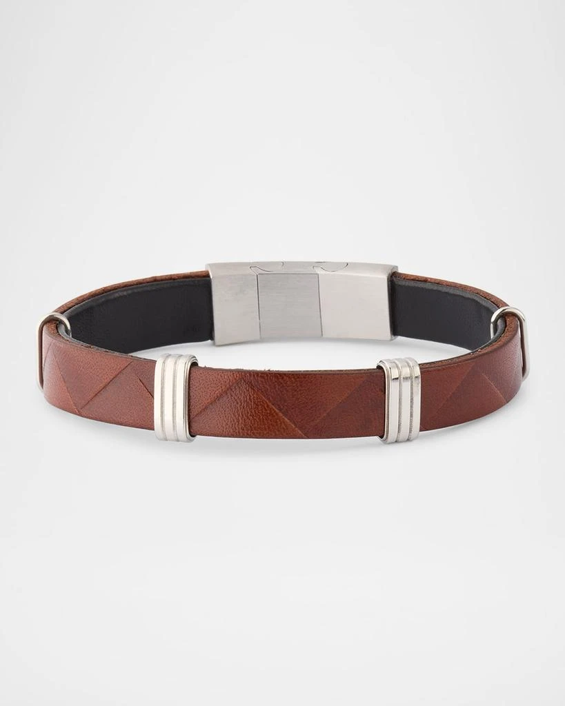 LINK UP Men's Embossed Chevron Leather and Stainless Steel Bracelet 1